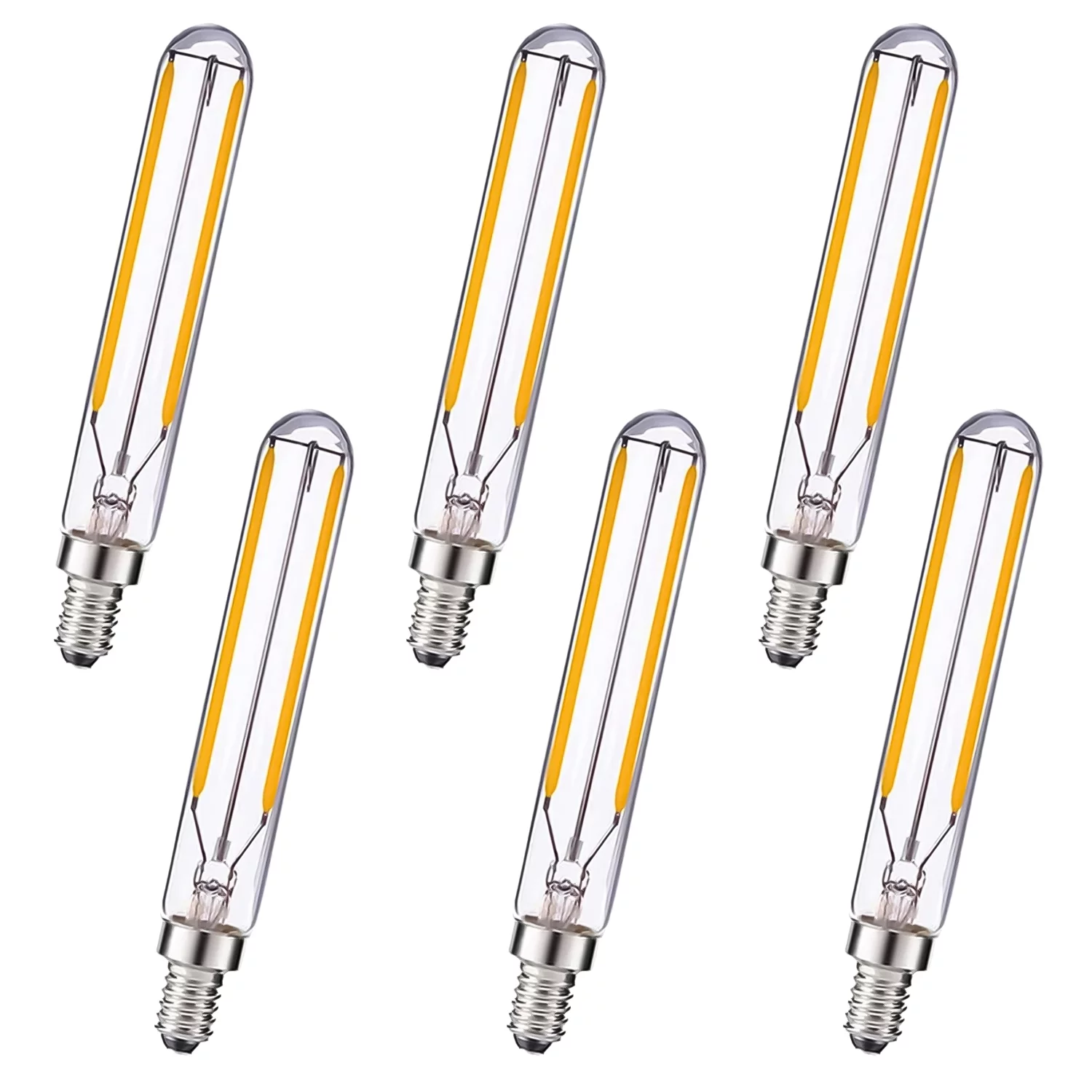 T6 E12 2W Dimmable LED Edison Tubular Candelabra Light Bulb 25W Incandescent Replacement 2700K Warm White, 6-Pack