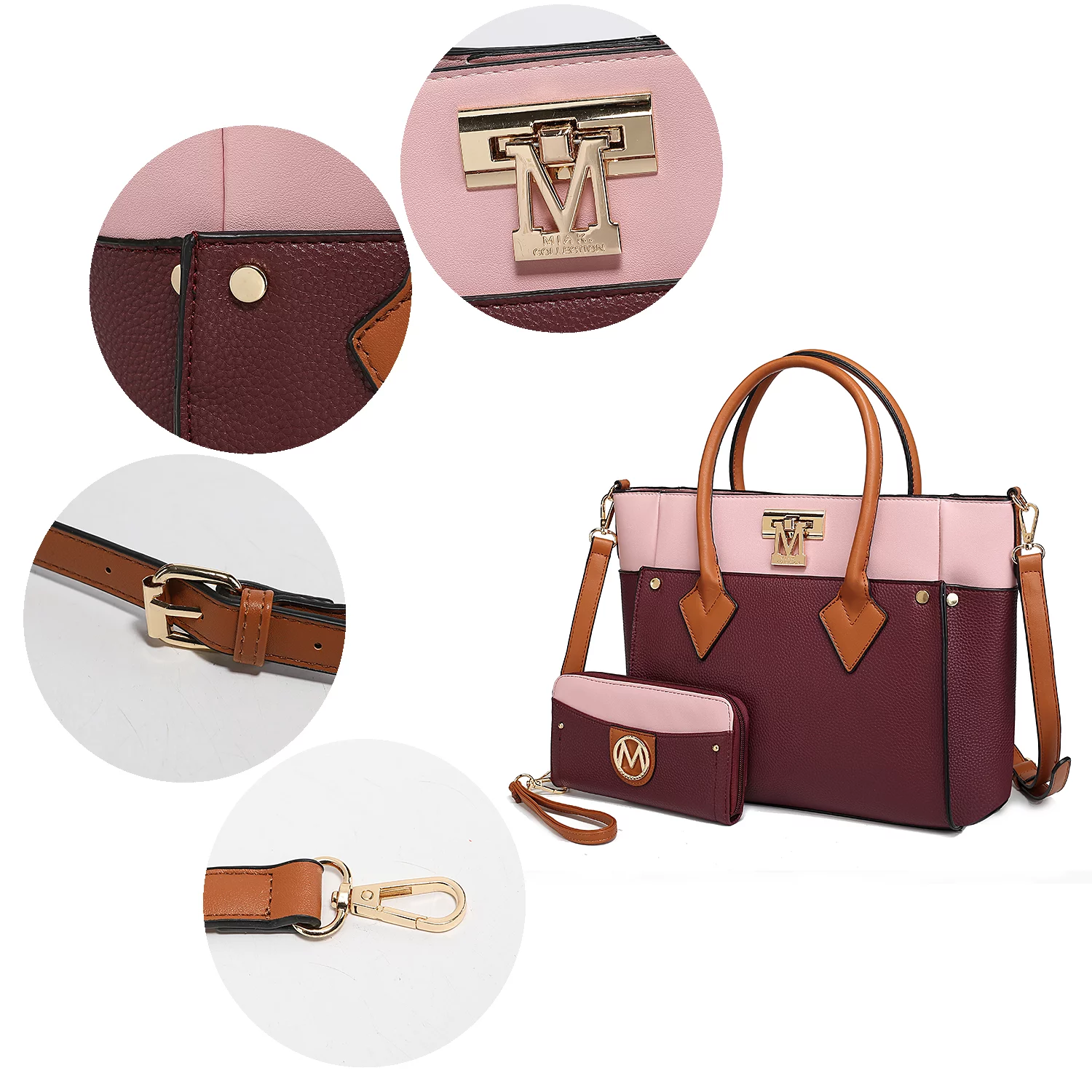 MKF Collection Brynlee Women's Tote Bag & Wristlet Wallet, Crossbody Purse Handbag 2 Pcs by Mia K - Burgundy