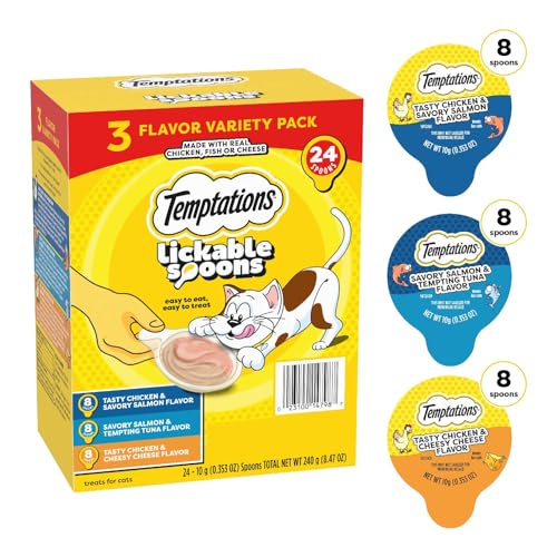 Temptations Lickable Spoons Adult Wet Cat Treats, 48 Spoons, Variety Pack