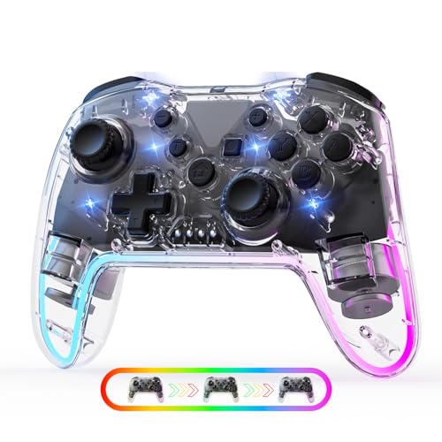 Wireless Controller for Switch/Lite/OLED/PC/Android/iOS - Ergonomic Gamepad with 7 Color RGB Lighting, Turbo/Vibration Adjustment & One-Key Wake-Up Function