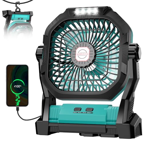 Camping Fan Rechargeable, 20000mAh Battery Powered Portable Fan with LED Light & Hook, 4-Speed 270° Adjustable, Camping Essentials for Tent, Travel, Car, Outdoor, Indoor, BBQ, Fishing, Jobsite
