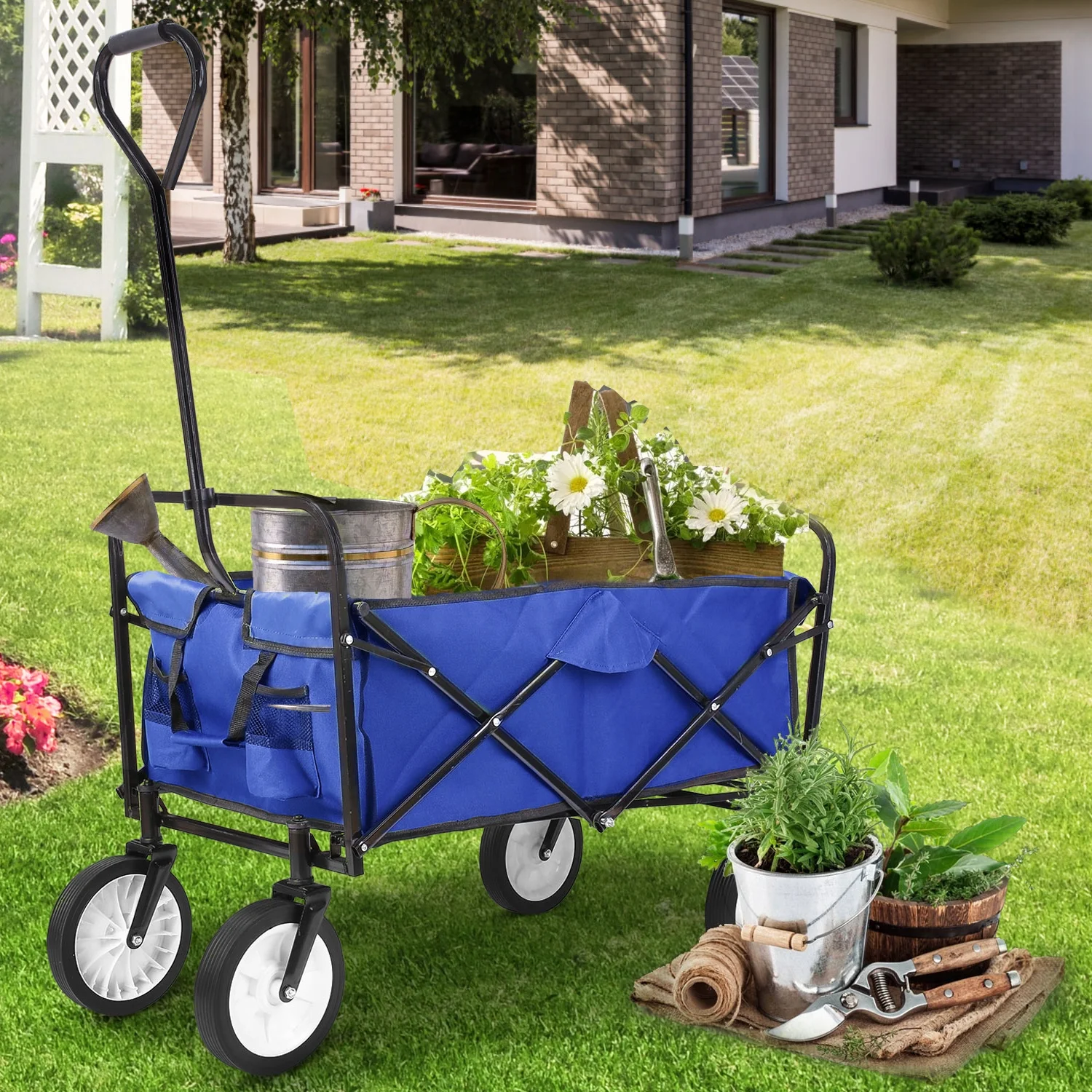 LAZY BUDDY Outdoor Camping Cart Collapsible Utility Wagon Grocery Cart Folding Garden Cart