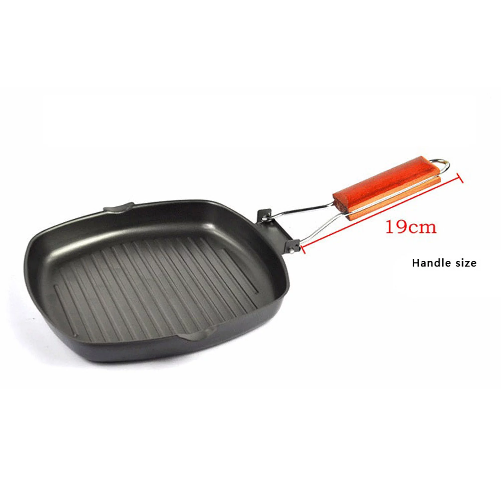 Lisenrain Steak Frying Pan Cast Iron Non Stick Grill Pan Folding Wood Handle