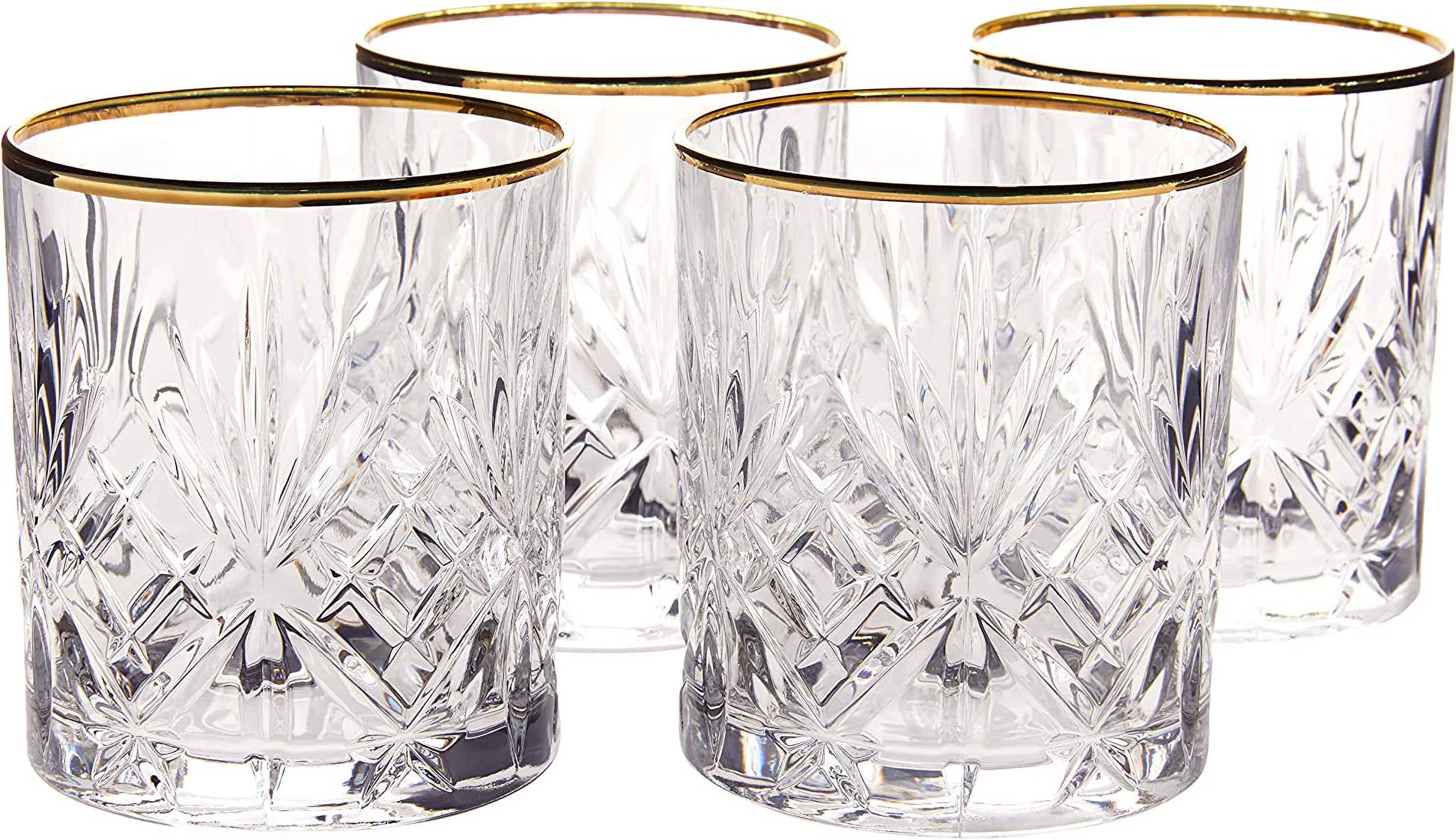 Lorren Home Trends Siena Collection Crystal Double Old Fashion Beverage Glass with Gold Band Design, Set of 4