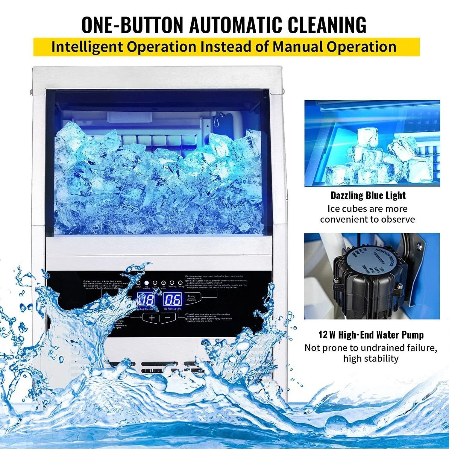 Commercial Ice Maker 150lb Stainless Steel Bar Restaurant Built-in Cube Machine