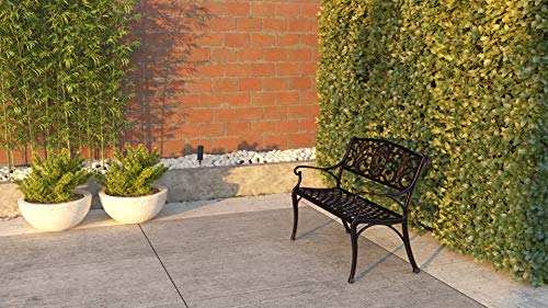 63284 Decatur Cast Aluminum Patio Bench Heavy Duty Rust Free Metal Construction Front Porch Backyard Lawn Garden Pool Deck Outdoors Fleur-De-Lis Design - Antique Bronze Finish