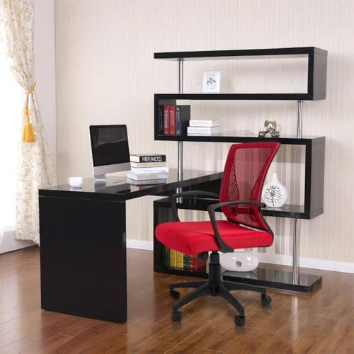 Furmax Office Chair Ergonomic Computer Desk Mesh Chair Mid Back Swivel Lumbar Support with Armrest (1, Black)