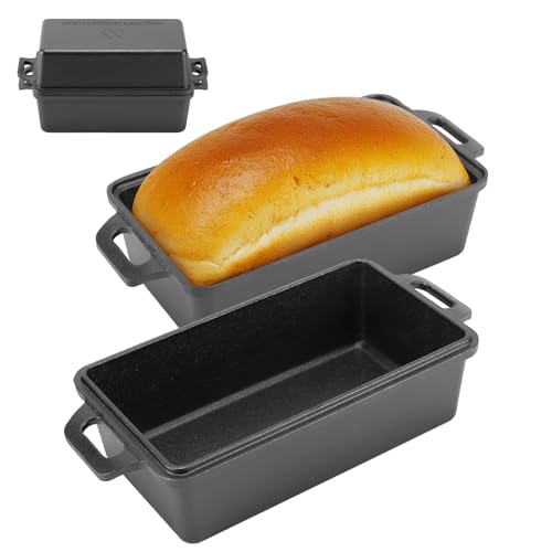 9×5 Inch Cast Iron Loaf Pan with Lid | Bread Baking Pans | Even Heat Distribution for Homemade Bread, Cake, Meatloaf, 2 Piece Set