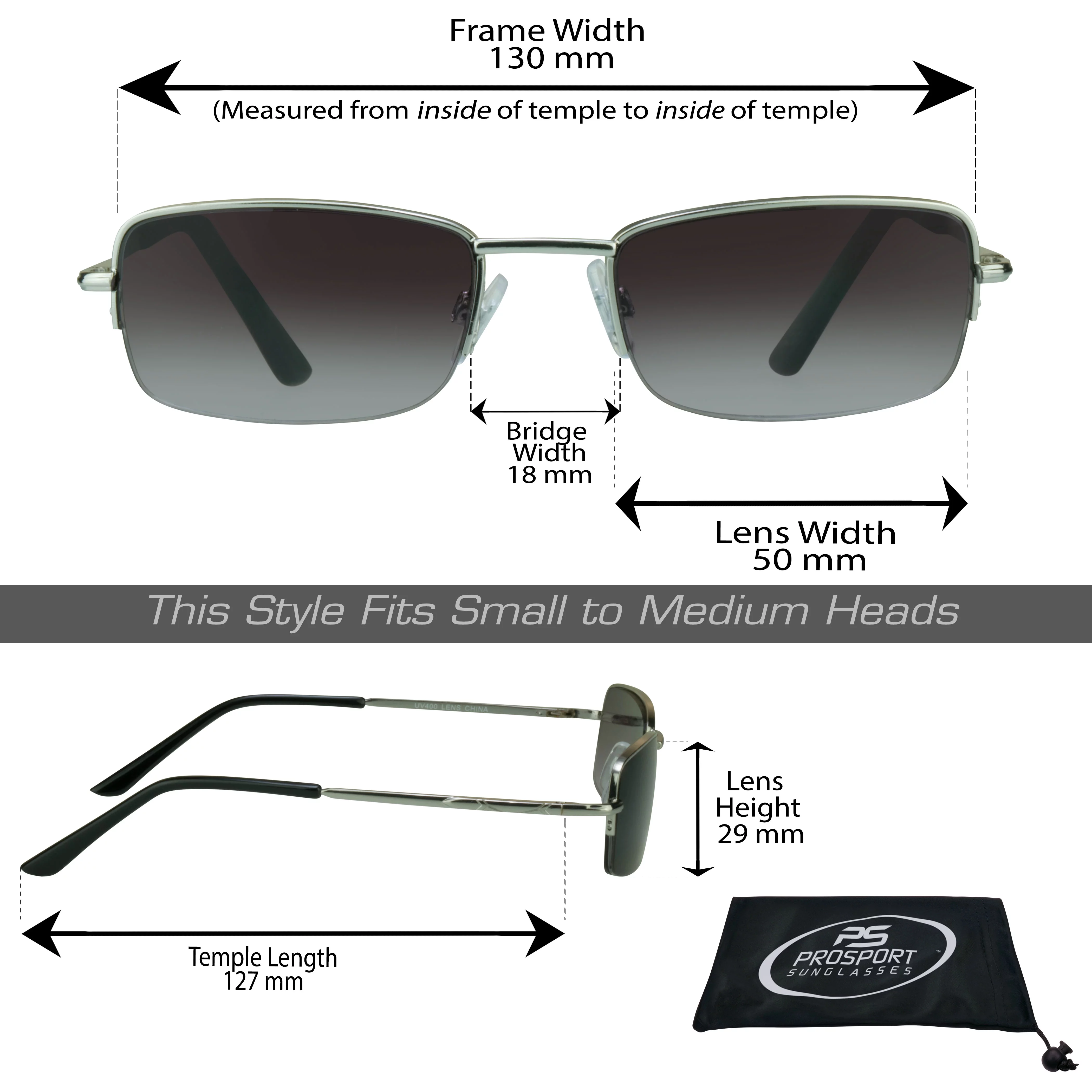 proSPORT Sun Reader Square Reading Sunglass Men Women Silver & Bronze NOT BIFOCAL