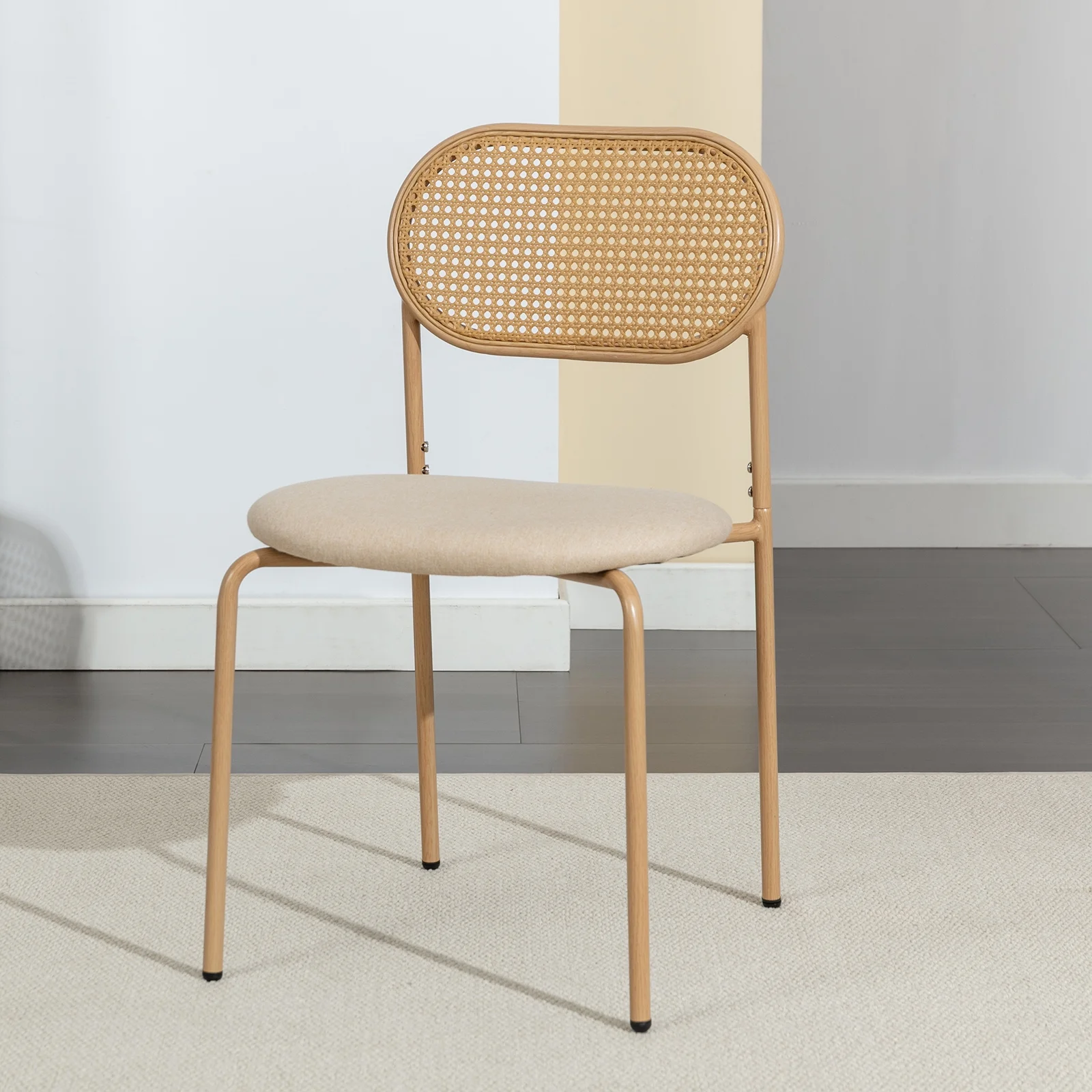 COSVALVE Set of 4 Boho Dining Chairs with Rattan Back, Upholstered Cane, Metal Legs