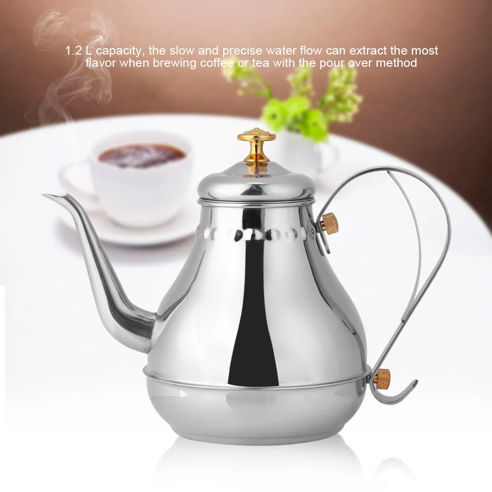 1.2L Stainless Steel Gooseneck Pour Coffee Drip Kettle Tea Filter Pot Indoor