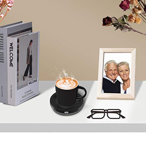 BESTINNKITS Smart Coffee Cup Warmer Set, Auto On/Off Gravity-induction Mug Office Desk Use, Candle Wax Cup Warmer Heating Plate (Up To 131F/55C), 14oz