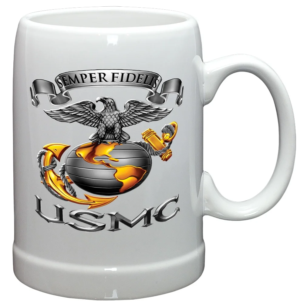 German Beer Stein – US Marine Corps Gifts for Men or Women – USMC-Semper Fidelis Stoneware Beer Stein – USMC Beer Glass with Logo (20 Ounces)
