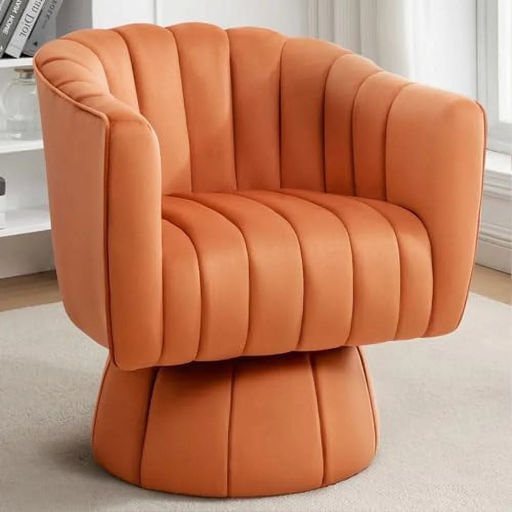 GEROBOOM °Swivel Mid-Century Chair  Barrel Chair with Thickened Seat Cushion  Velvet Fabric Accent Round Armchair  Small Space Couch Chair  Reading Chair for Living Room  Bedroom  Office
