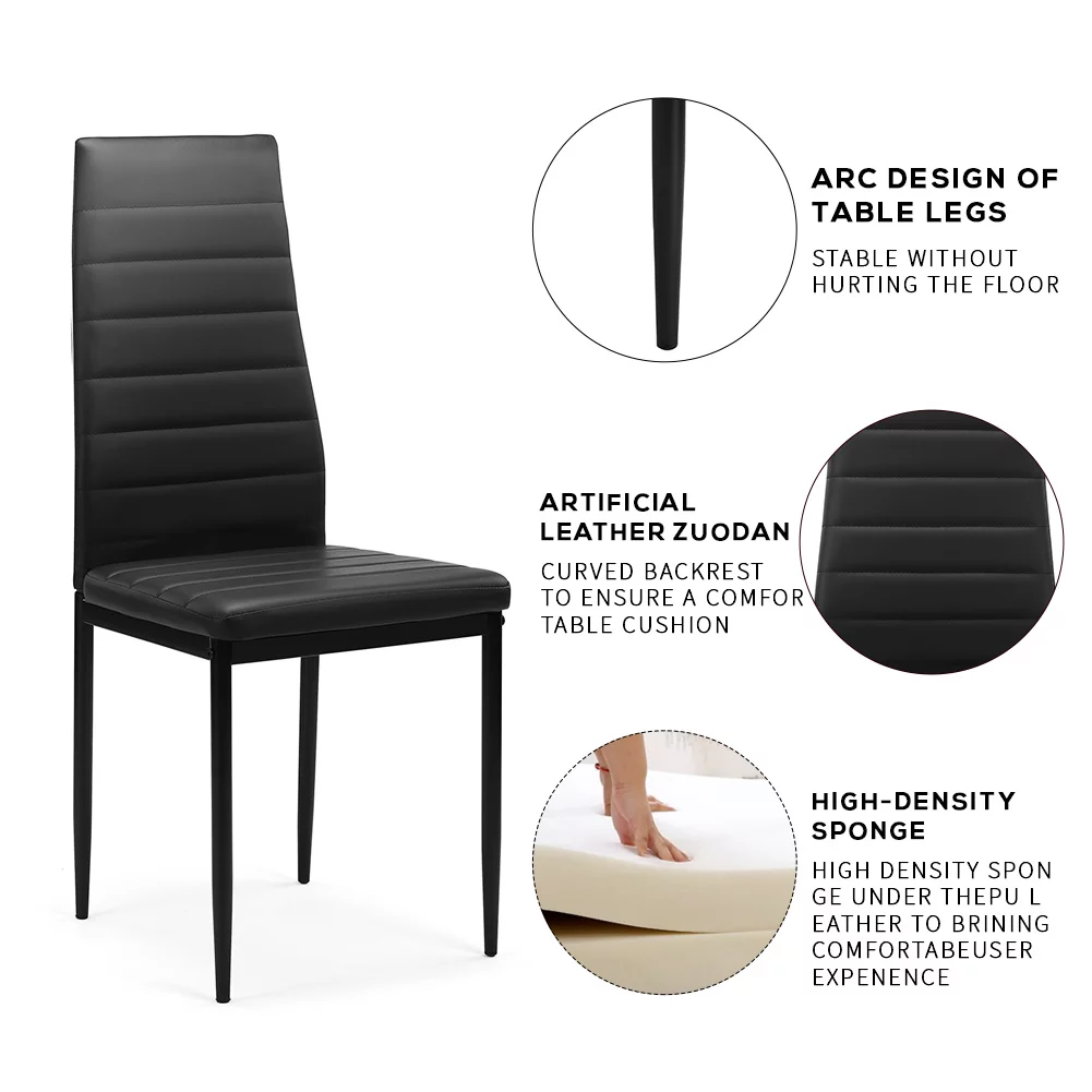 Recaceik Glass Dining Table and 4 PU Leather Chair, Suit 4-6 families, Kitchen Table 29.5