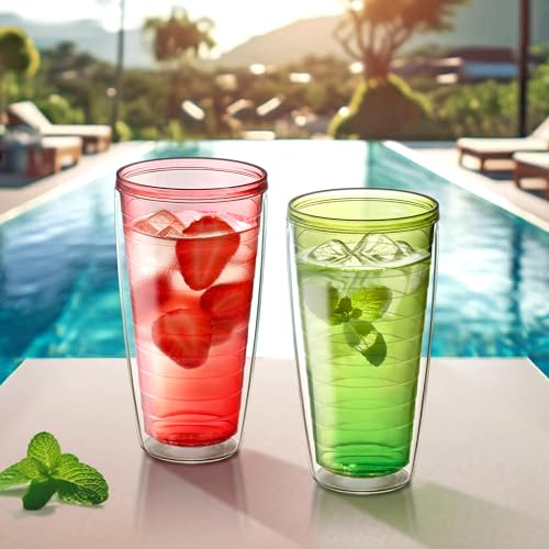 Amazing Abby - Alaska - 24-Ounce Insulated Plastic Tumblers (Set of 4), Double-Wall Plastic Drinking Glasses, All-Clear Reusable Plastic Cups, BPA-Free, Shatter-Proof, Dishwasher-Safe
