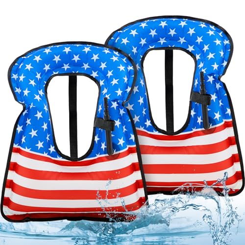 Meooeck 2 Pcs Snorkeling Vest for Adults Safety Inflatable Snorkel Vest for Swim Kayaking Swimming Diving Surfing, Load up to 220 Ibs