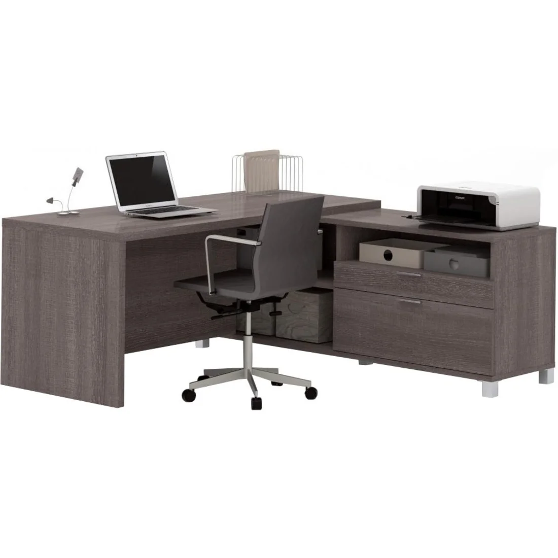 Bestar Pro-Linea L Shape Desk in Bark Grey