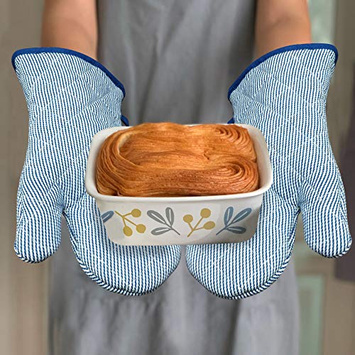 1 Pair Yarn Dyed Oven Mitts 100% Cotton Heat Resistant 470 Degree Gloves Men Women Cooking Baking Barbecue BBQ Microwave Crafting Machine Washable Pot Holders Mittens (red2)