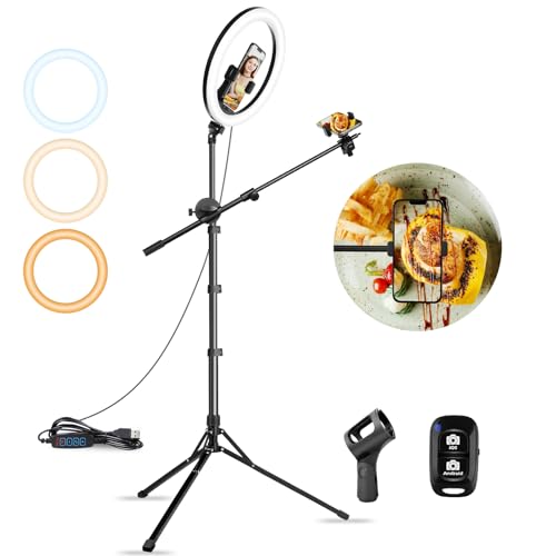 Aureday 14'' Selfie Ring Light with 62'' Tripod Stand and Phone Holder, Dimmable LED Phone Ringlight for Makeup/Video Recording/Photography, Circle Lighting for All Cell Phones&Lightweight Cameras
