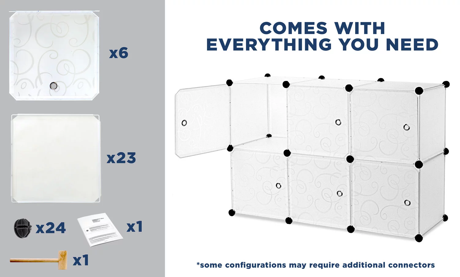 Work-It! Cube Storage Organizer - 6 Cubes | Stackable Organizer Shelves with Doors | 42