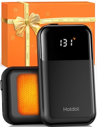 Hotdot Hand Warmers Rechargeable, Heat Levels (104–131°F), Real-Time Temp & Battery Display, Electric Hand Warmers, Fast Heating, Fits in Gloves/Pocket, Gifts for Women & Men
