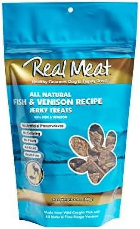 Real Meat Air-Dried Jerky Treats, Free-Range, All-Natural (Fish & Venison, 12oz) Fish & Venison 12 Ounce (Pack of 1)