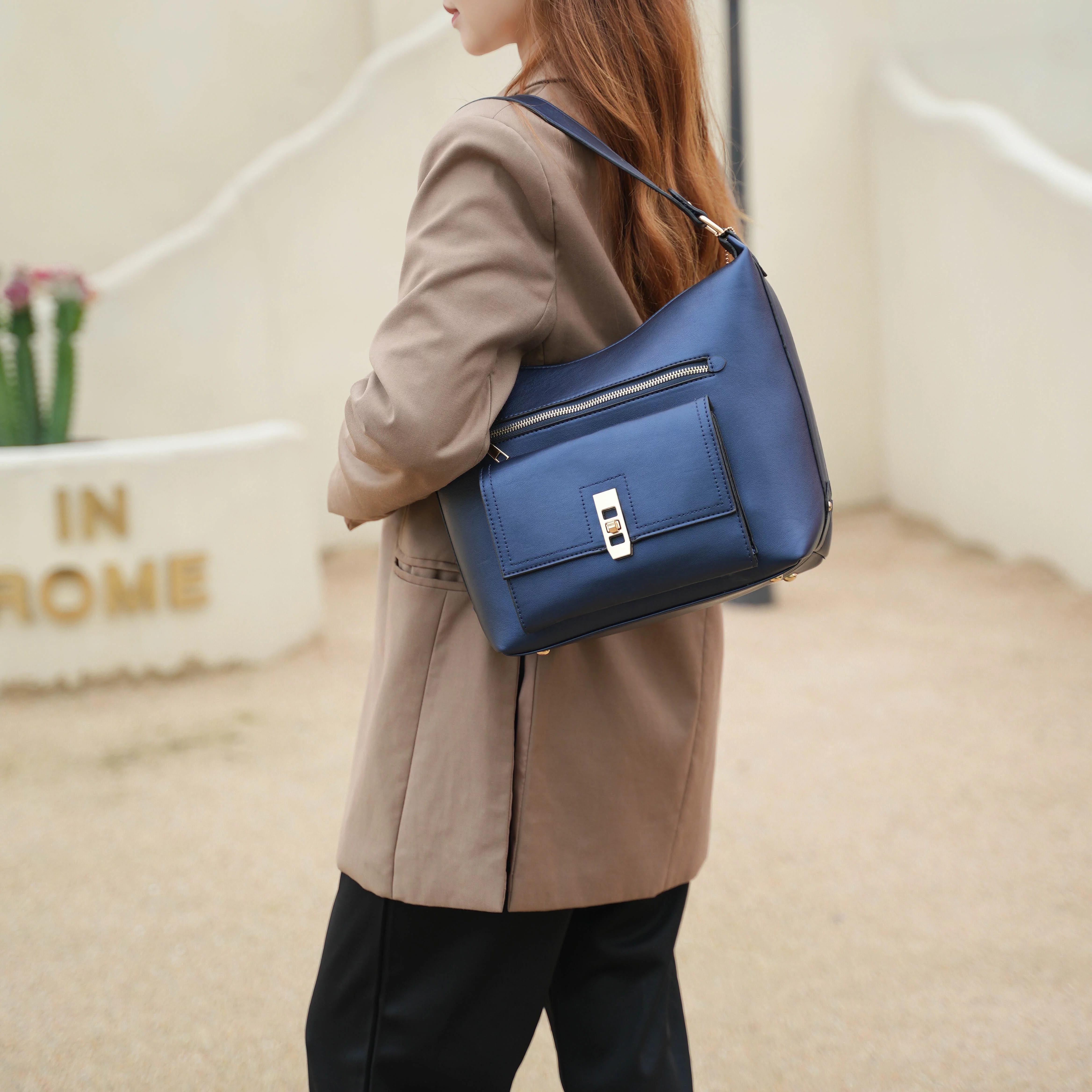 MKF Collection Clara Vegan Leather Women's Shoulder Bag & Wristlet Wallet, Chic Hobo Purse Handbag by Mia K - Dark Purple