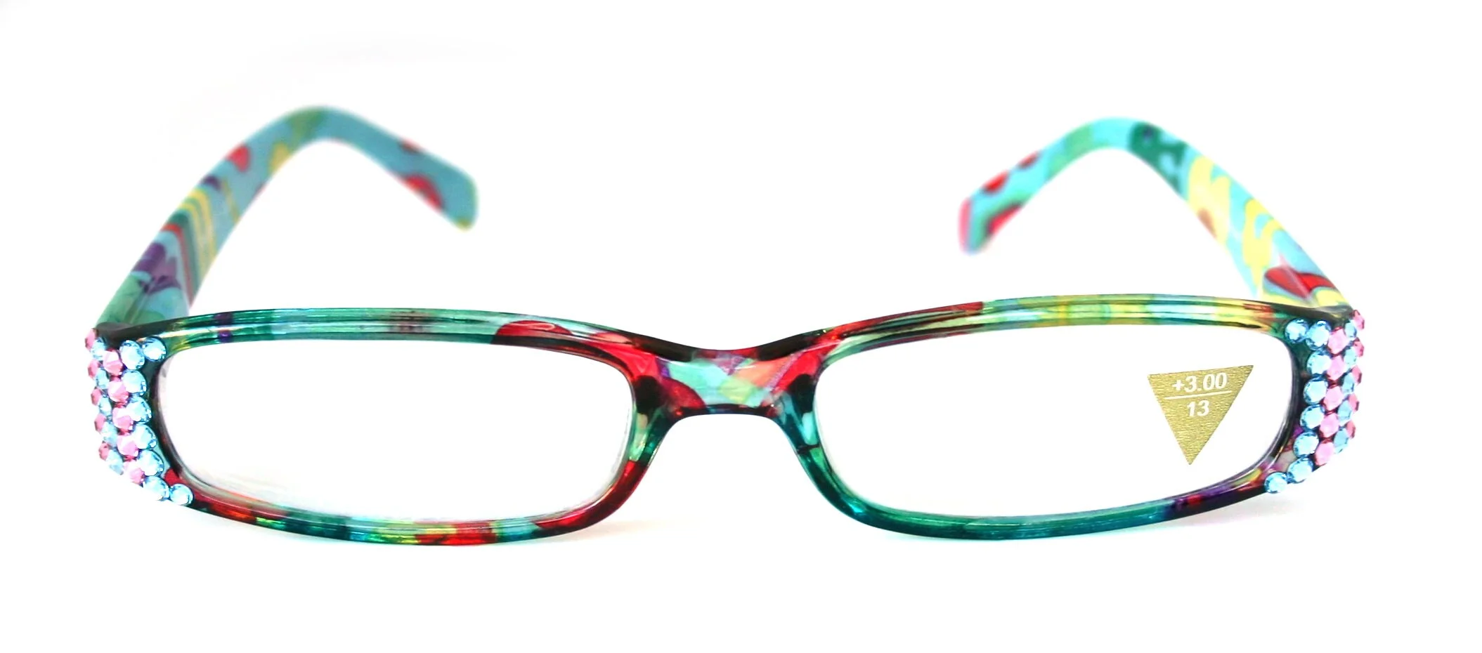 Elsa, (Bling) Reading Glasses for Women W (Aquamarine, L. Amethyst) Genuine European Crystals  (Teal, Yellow) Optical Frame, NY Fifth Avenue