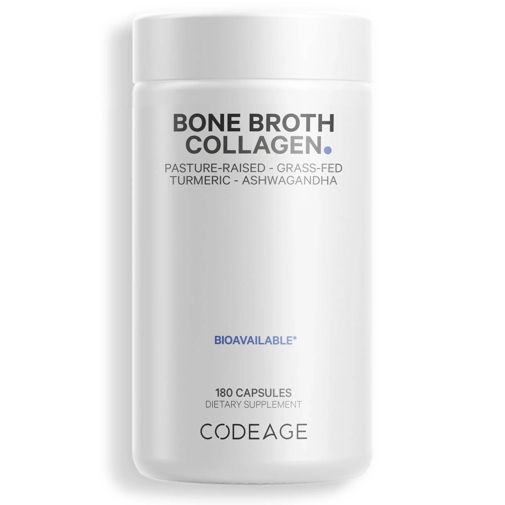 Codeage Bone Broth, Organic Bovine & Chicken Bone Broth, Grass-Fed Pasture-Raised Collagen Capsules, 180 ct