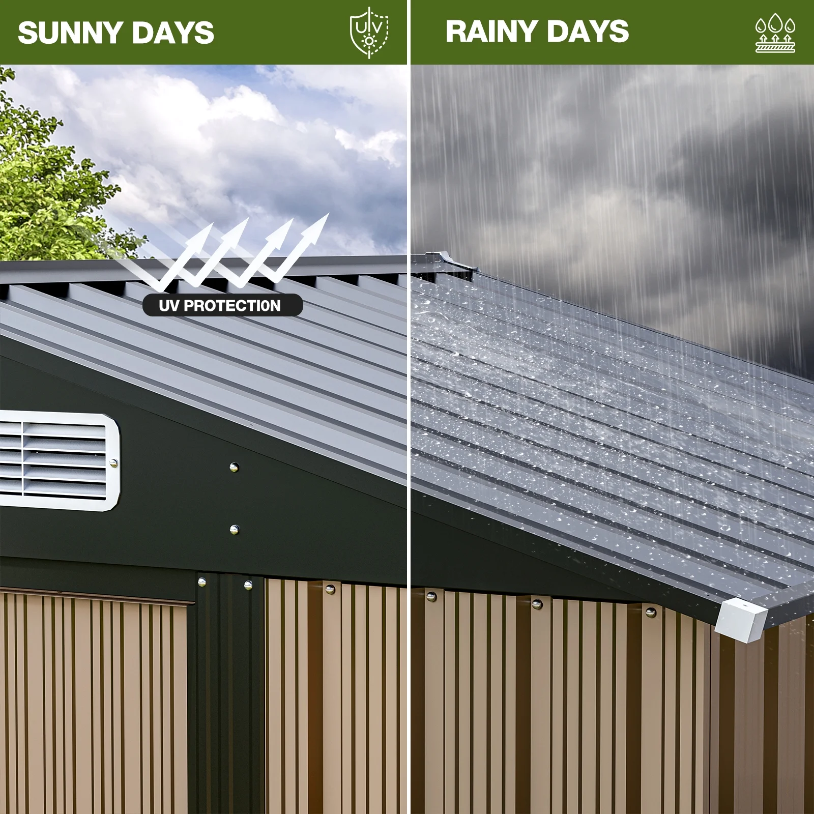 6 x 4 FT Outdoor Storage Shed, Metal Shed with Vents & Sliding Door for Gardening Tools Waterproof Thickened Galvanized Metal Storage Shed for Garden, Backyard, Lawn