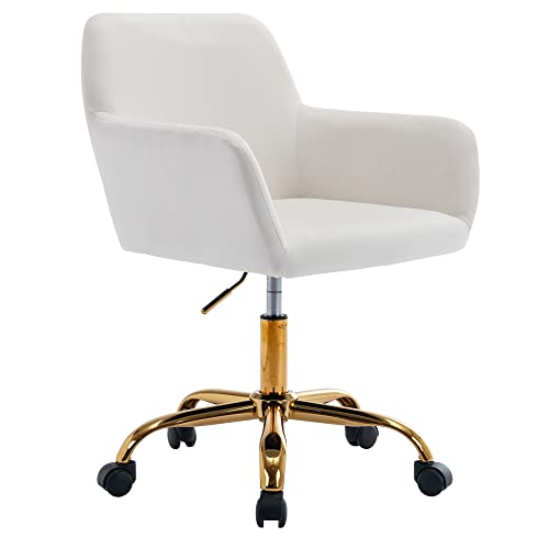 KCC Velvet Office Desk Chair, Comfy Swivel Modern Leisure Armchair with Wheels, Upholstered Comfy Velvet Fabric Makeup Chair Height Adjustable for Teens Women Girls Elegant Home Office, Baby Blue