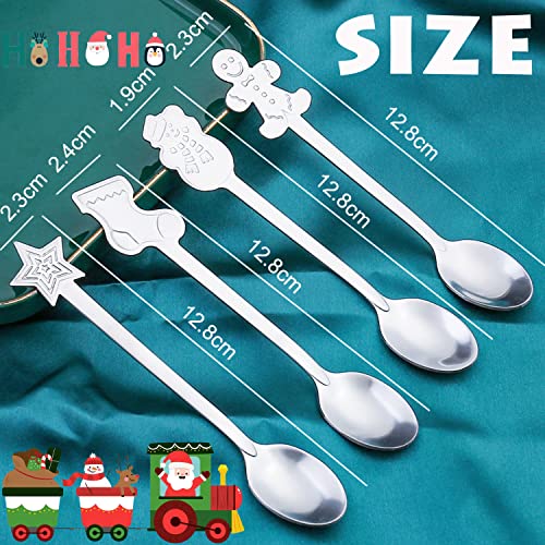 Christmas Coffee Tea Spoons Set, 16 PCS Christmas Stirring Mixing Teaspoons Xmas Coffee Tea Spoons for Dessert Drinks Espresso Milkshake Jam Hot Chocolate Cocoa, Stainless Steel, 4 Styles (16-Gold)