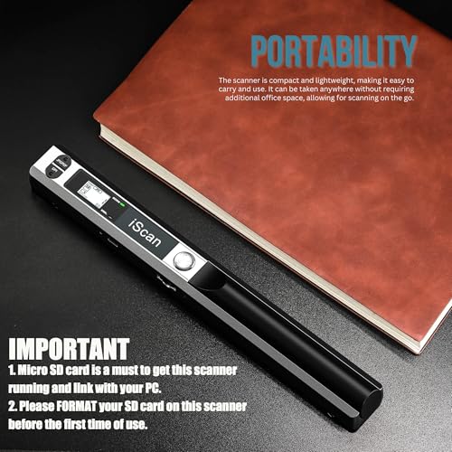 Portable Scanner, Wireless Fast A4 Document Scanner, 900DPI Flat Scanning Wand for A4 Document Book Old Picture Upload to Laptop PC via USB Cable, 16GB Card, No Driver