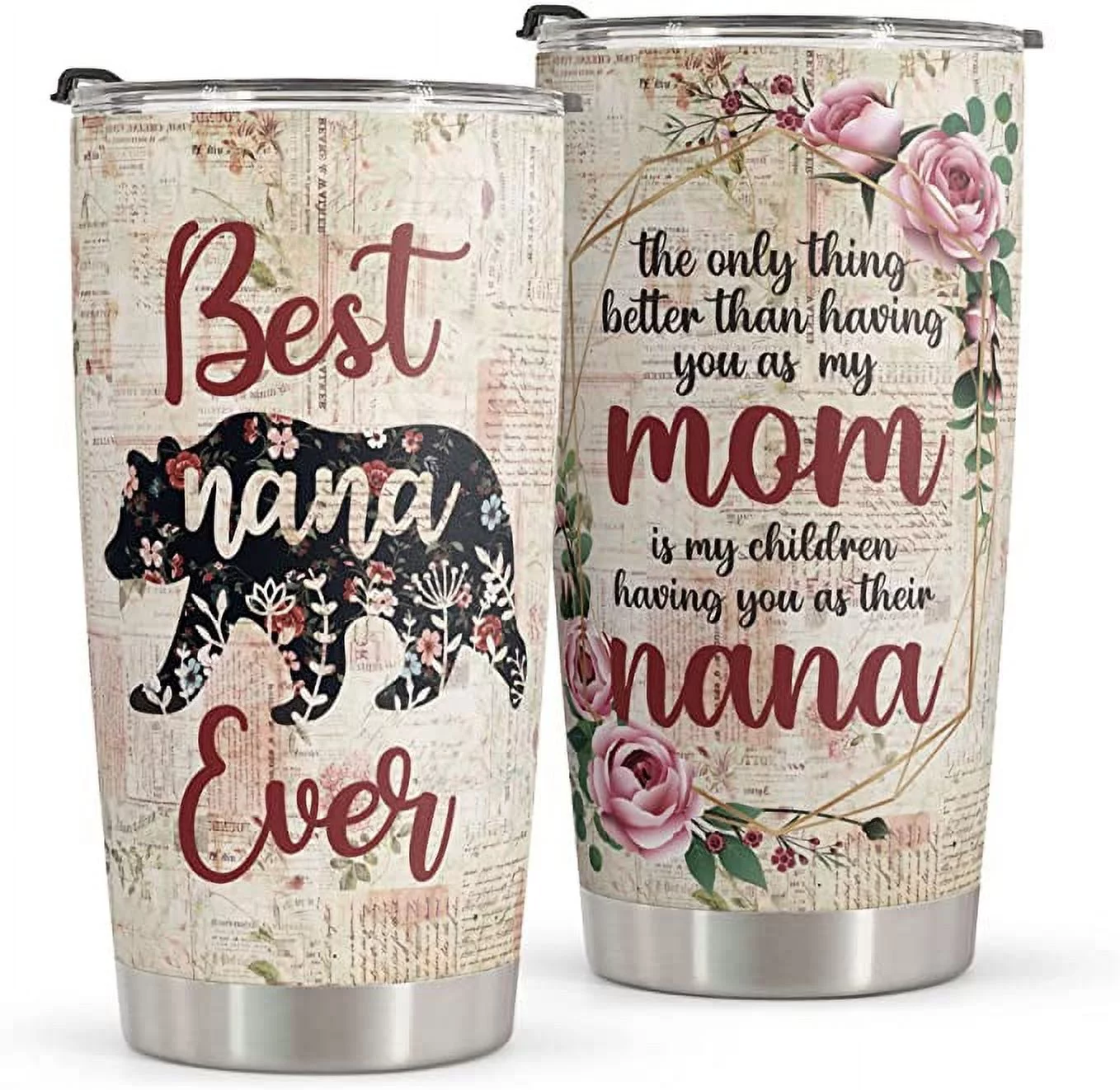 AM Mothers Day Gifts - Birthday Gifts for Mom Nana & Mothers Day Gifts From Daughter Son - Mom Gifts Mother's Day Gifts For Mom Grandma - Stainless Steel Bear Tumbler 20oz Vintage Tumbler Mug