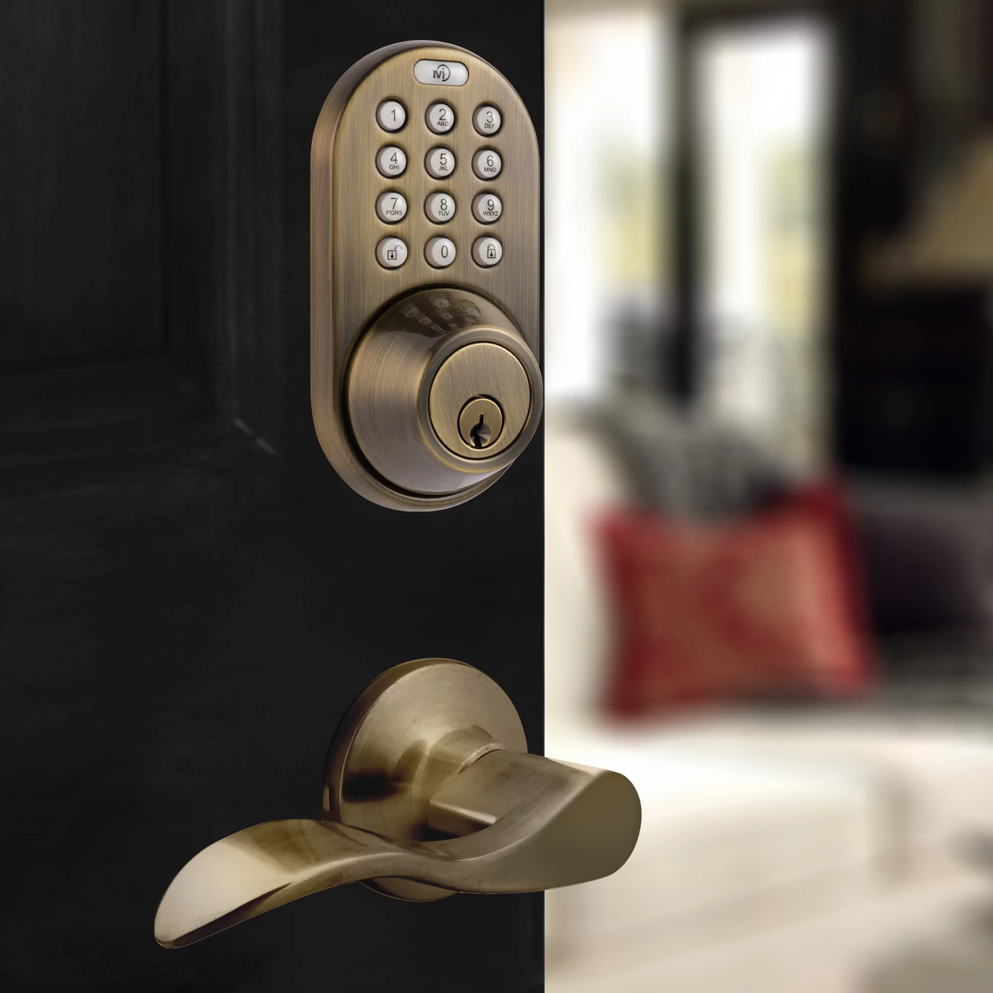 MiLocks Keyless Entry Deadbolt and Lever Handle Door Lock Combo Pack with Electronic Digital Keypad Antique Brass