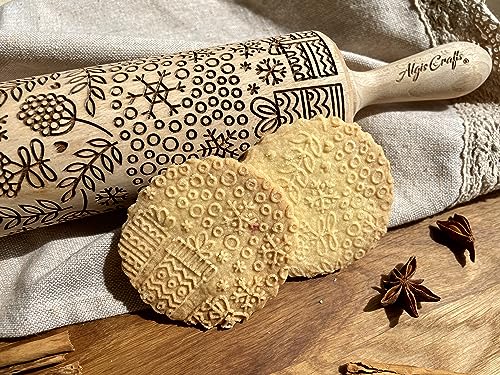 CHRISTMAS GIFTS EMBOSSING ROLLING PIN laser engraved with Christmas symbols CHRISTMAS GINGERBREAD COOKIES