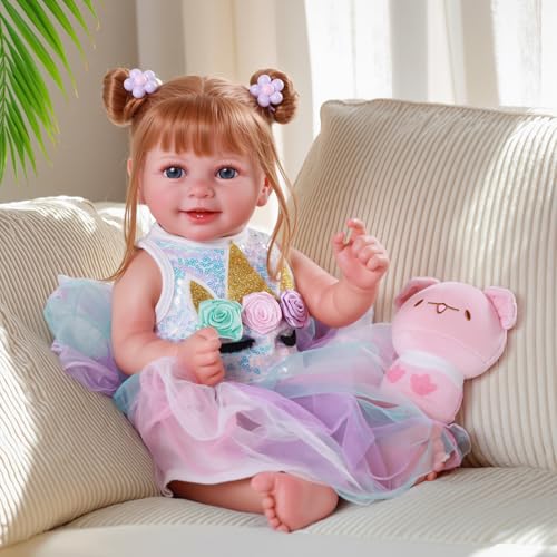 BABESIDE Drink and Wet Reborn Baby Dolls - 20 Inch Lifelike Realistic Baby Doll Girl with Soft Vinyl Full Body, Can Drink Water & Pee, Reborn Baby with Blonde Curly Hair, for Kids 3+