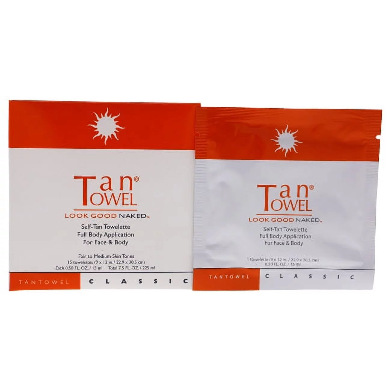 Tan Towel Classic Self Tan Towlettes Full Body Aplication for Women, 15 Pc