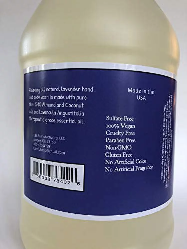Lavender Castile Hand and Body Wash 1 gallon, Vegan, Non-GMO, Sulfate Free