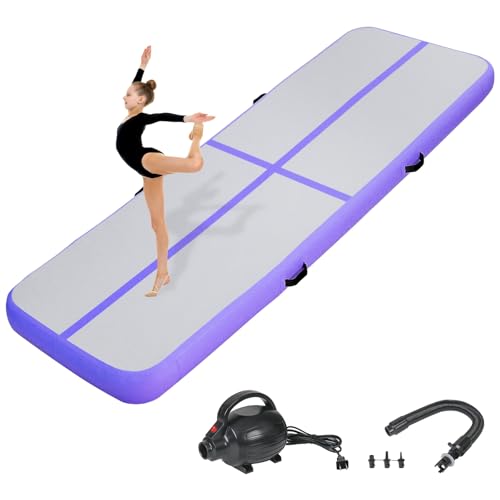 Inflatable Air Gymnastics Tumbling Mat 6ft 10ft 13ft 16ft 20ft, Air Tumble Track Mat 4/8 inches Thickness with Electric Air Pump for Home Use Training Cheerleading Yoga Water Beach Park