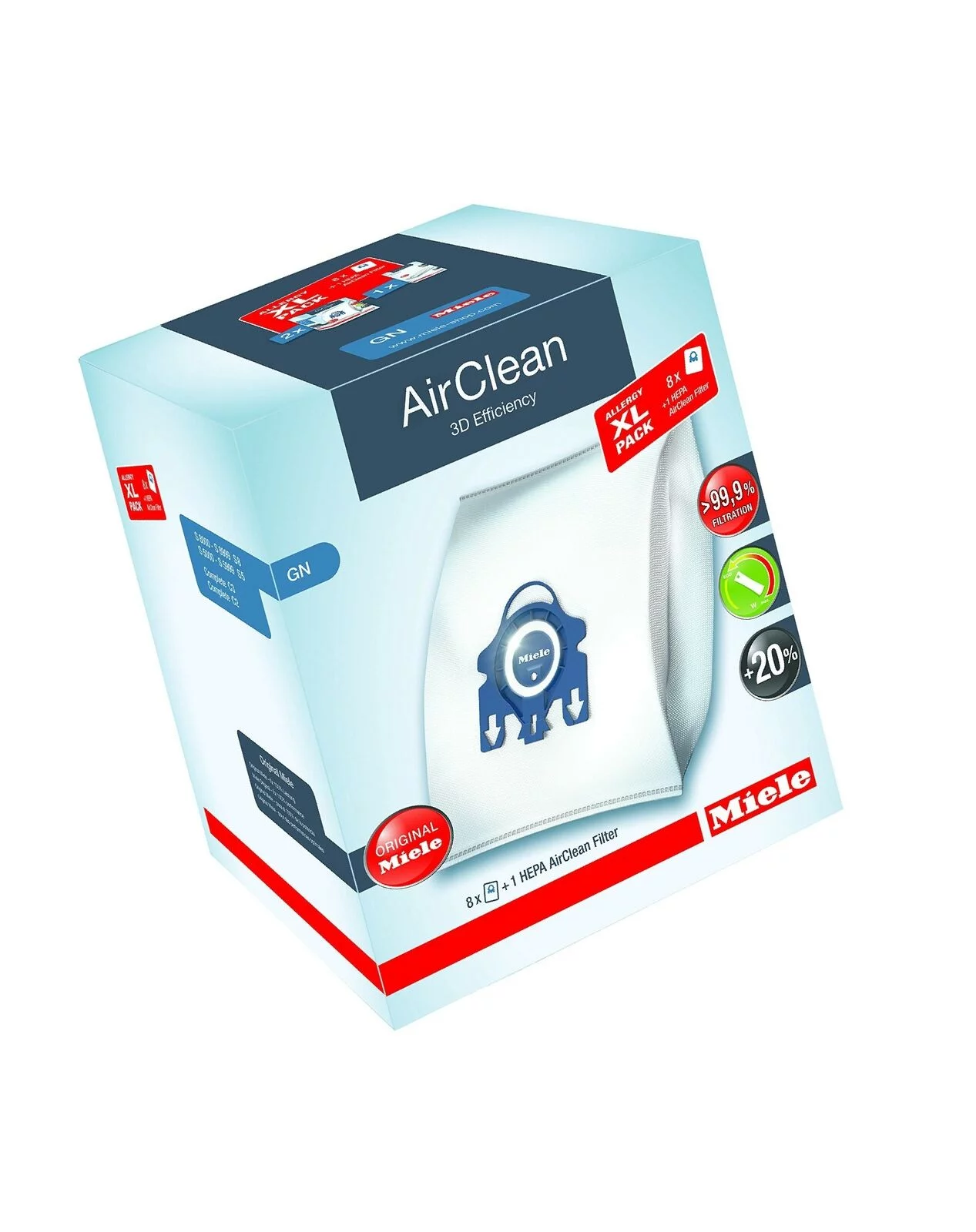 Miele AirClean 3D Allergy XL-Pack, GN FilterBags Vacuum Bag, White