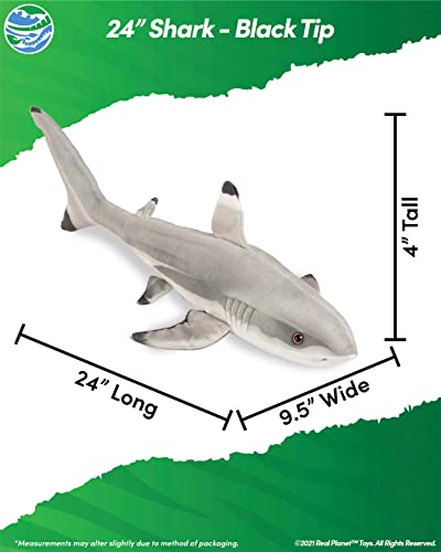 Giant Shark Plush Toy - Realistic Stuffed Animal Gift for Kids All Ages, Christmas Birthday Gifts (Black Tip Shark, 24")