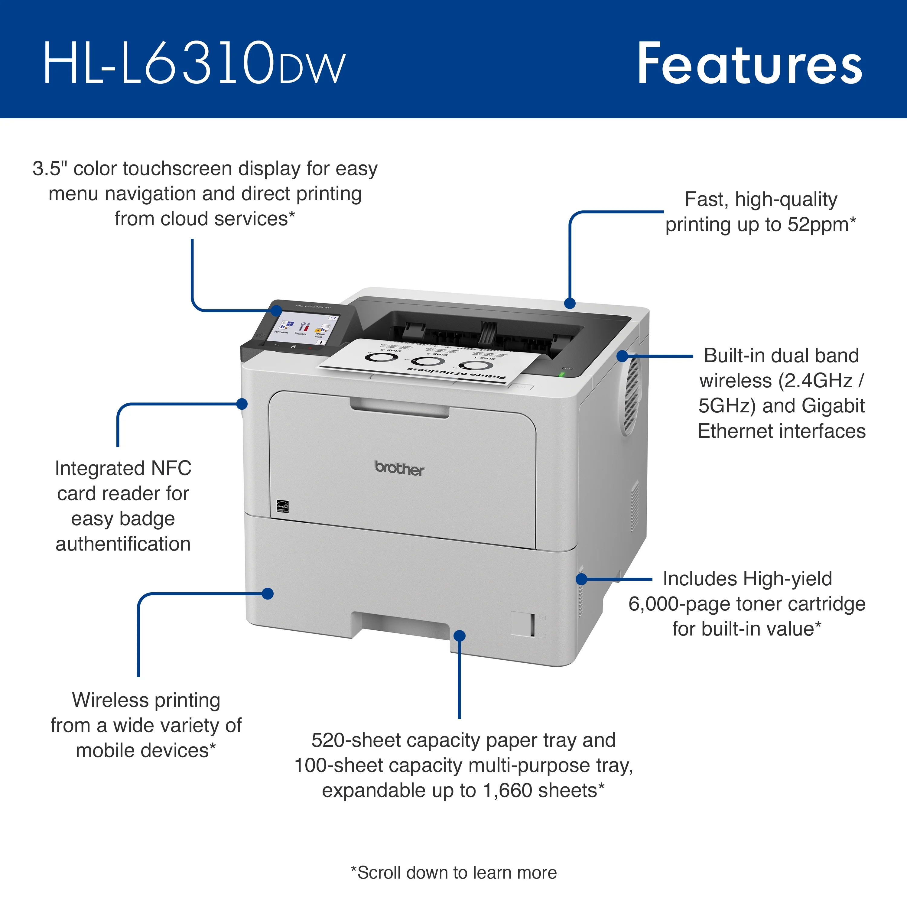 Brother HL-L6310DW Enterprise Monochrome Laser Printer