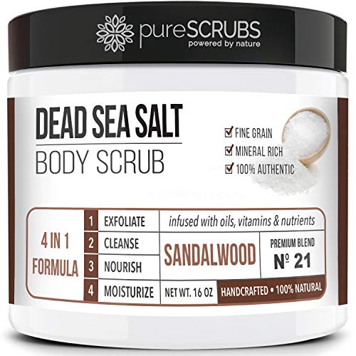 pureSCRUBS Premium Eucalyptus Body Scrub Set - Large 16oz Dead Sea Salt Body Scrub With Infused Essential Oils & Nutrients, Includes Wooden Spoon, Loofah & Oatmeal Exfoliating Bar Soap
