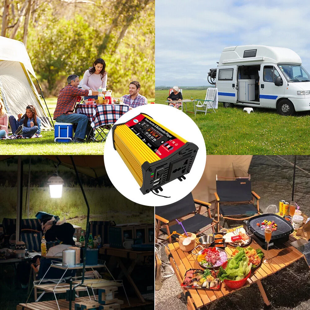 1500W Power Inverter - Car Power Inverter DC 12V to AC 110V Car Converter with LED Display Remote, Yellow