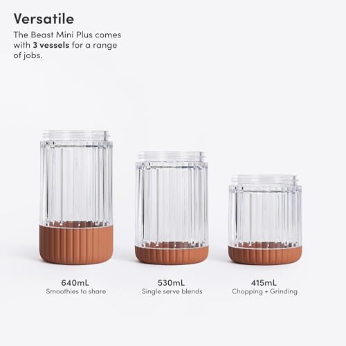 The Beast Mini Blender Plus | Mini Countertop Kitchen Blender | Blend Smoothies and Shakes, Dressings, Sauces, Dips | Extra Vessels, Straw Cap and Straws Included | 600W (Cloud White)