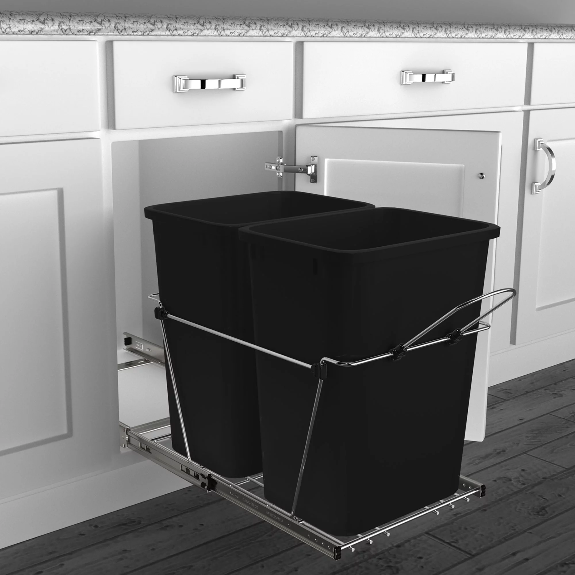 Rev-A-Shelf RV-18KD-18C S Double 35 Quart Pull Out Waste Containers, Black