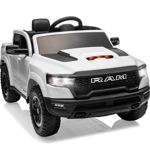 12V Licensed Ram 1500 Ride on Toy for Kids, Toddler Ride on Pickup Truck with Parent Remote Control, Electric Car for Kids with Truck Bed Storage, 3 Point Safety Belt (Black)