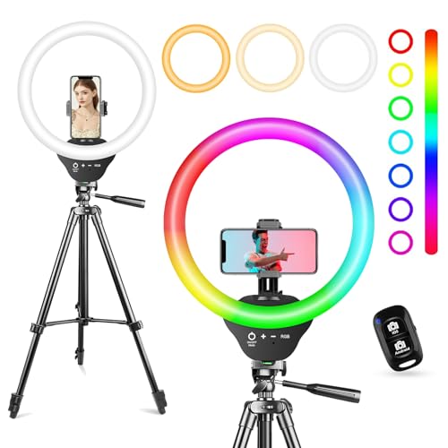 Sensyne 10'' Ring Light with 50'' Extendable Tripod Stand, LED Circle Lights with Phone Holder for Live Stream/Makeup/YouTube Video/TikTok, Compatible with All Phones